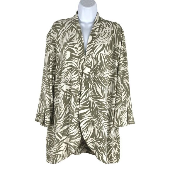 Chico's Travelers Open Front Cardigan Jacket Size 3 Tropical Leaves‎ CJ-1597 - Picture 1 of 7